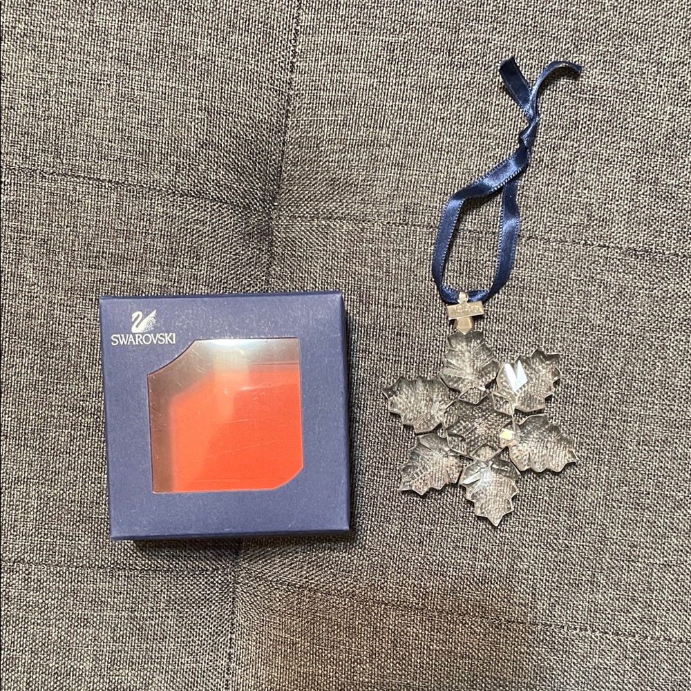 Swarovski Crystal Snowflake Ornament with Navy Ribbon